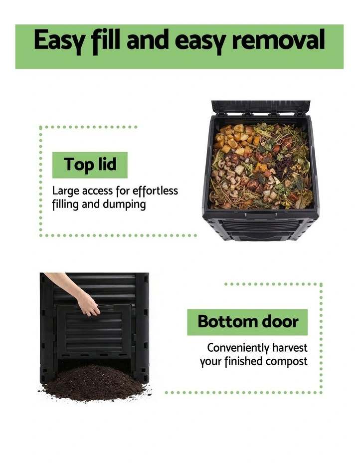 Heavy-Duty Outdoor Composter with Top Lid Bottom Door Compost Bin 300L in Black image 6
