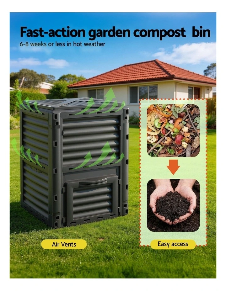 Heavy-Duty Outdoor Composter with Top Lid Bottom Door Compost Bin 300L in Black image 7