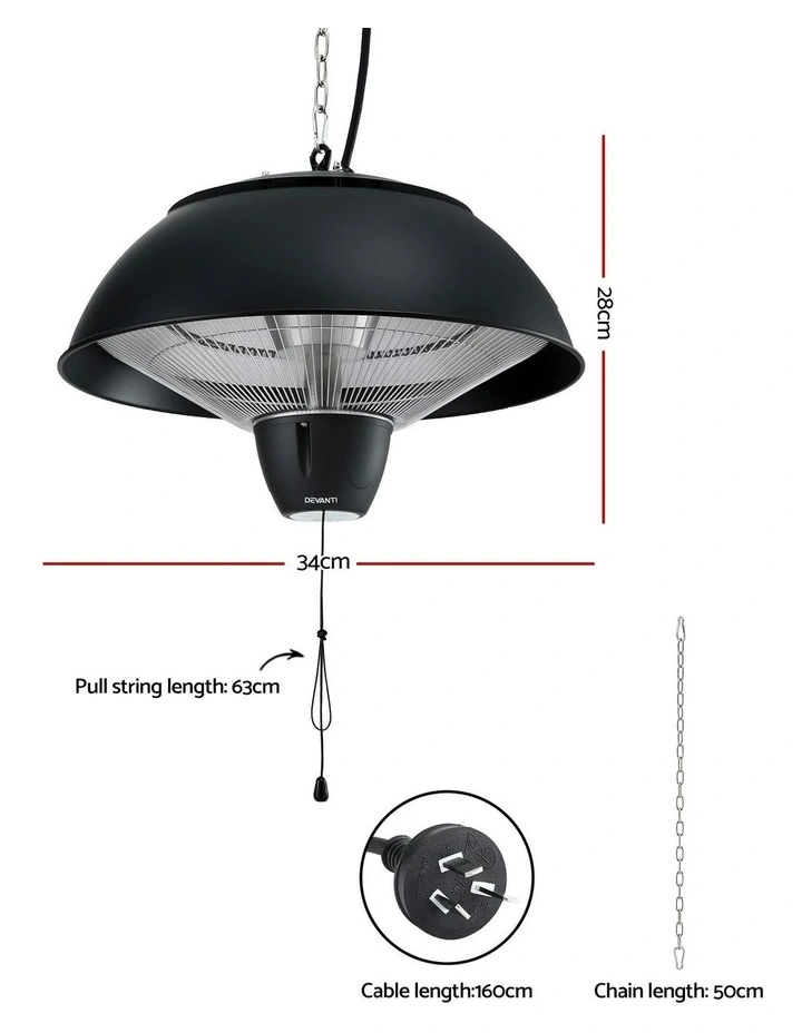 Electric Patio Infrared Hanging Heater 1500W in Black image 4