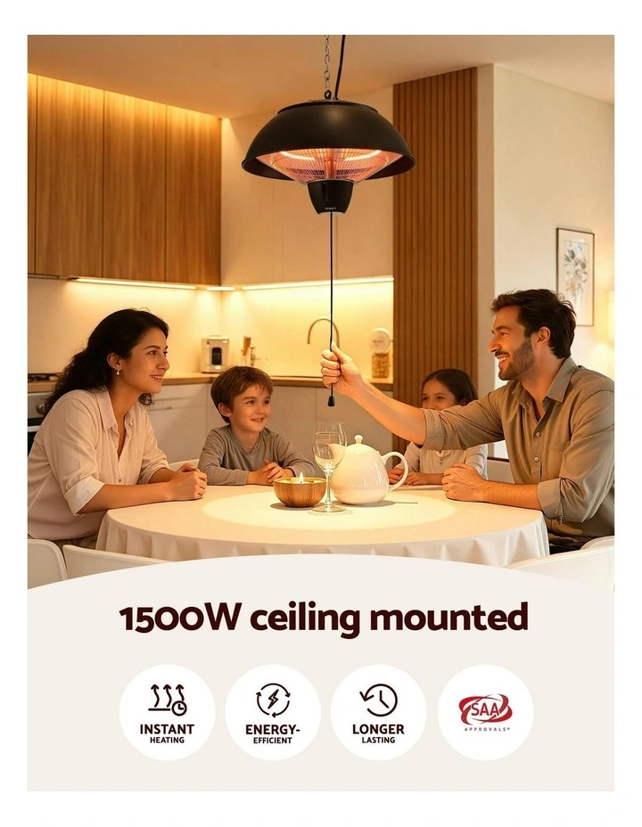 Electric Patio Infrared Hanging Heater 1500W in Black image 6