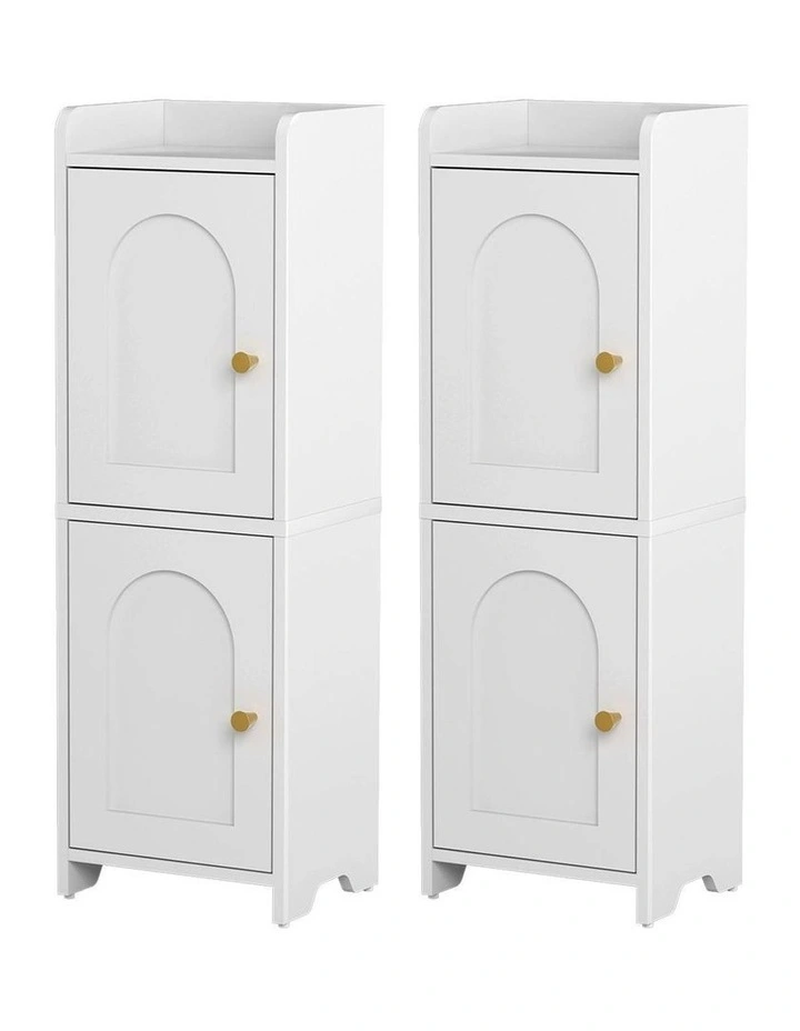 2-Tier Slim Bathroom Storage Cabinet Pack Of 2 in White image 1
