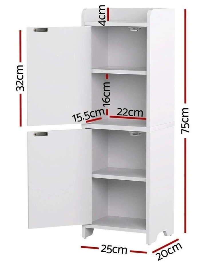 2-Tier Slim Bathroom Storage Cabinet Pack Of 2 in White image 4