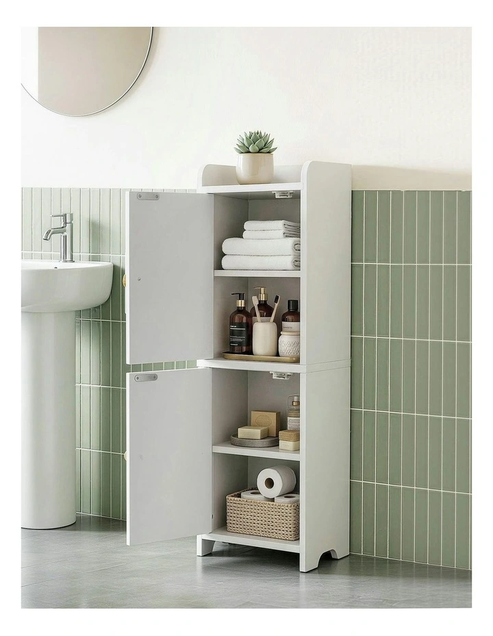 2-Tier Slim Bathroom Storage Cabinet Pack Of 2 in White image 5