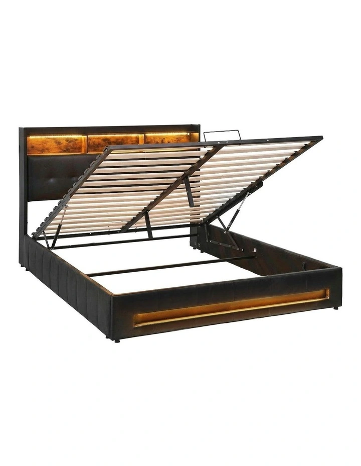 Double Bed Frame With Gas Lift Storage in Black image 1