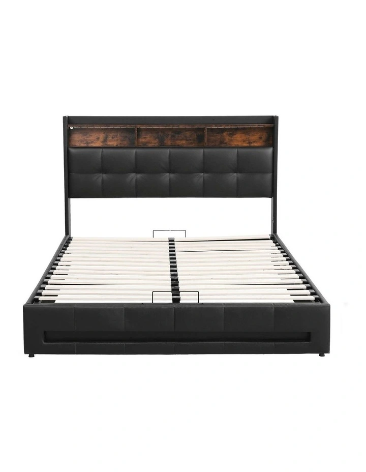Double Bed Frame With Gas Lift Storage in Black image 3