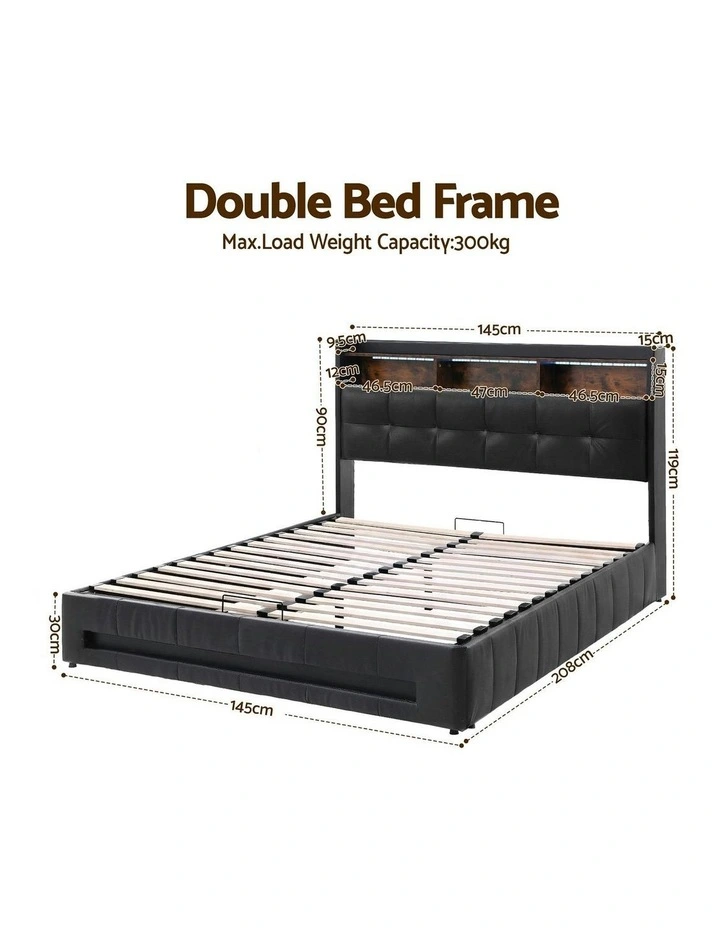 Double Bed Frame With Gas Lift Storage in Black image 4