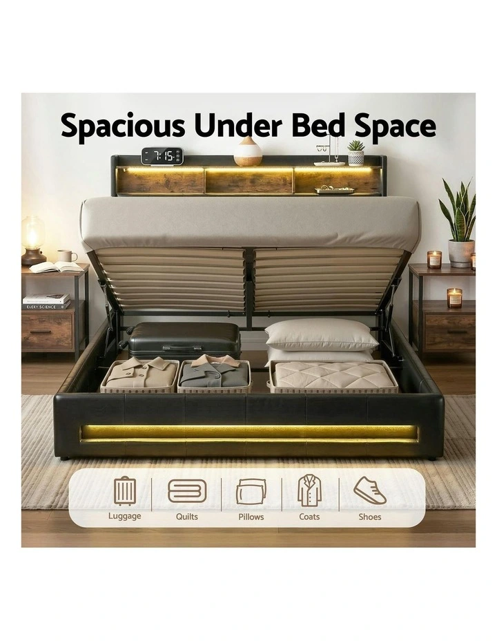 Double Bed Frame With Gas Lift Storage in Black image 7