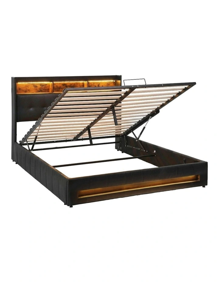 Queen Bed Frame With Gas Lift Storage in Black image 1