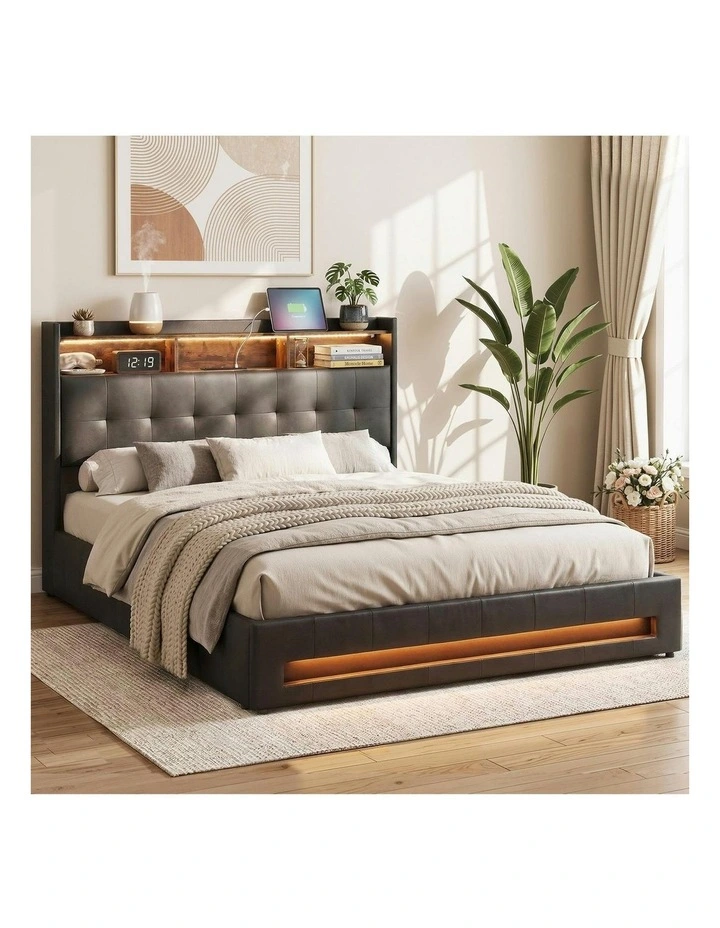 Queen Bed Frame With Gas Lift Storage in Black image 2