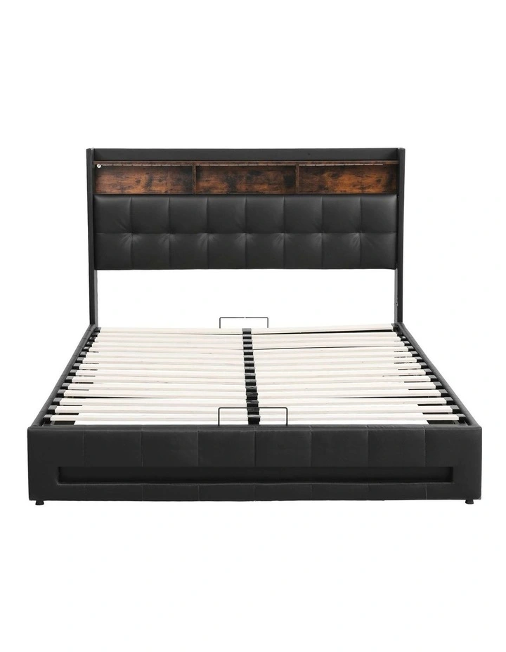 Queen Bed Frame With Gas Lift Storage in Black image 3