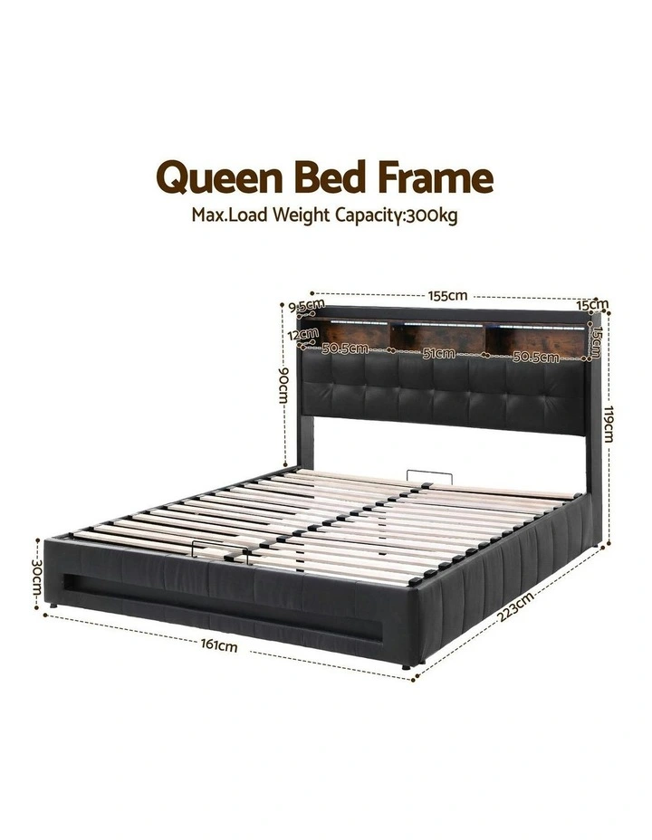 Queen Bed Frame With Gas Lift Storage in Black image 4