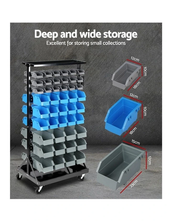 Giantz 90 Bins Storage Rack Warehouse Work Garage Tools Parts Shelving Wheels image 3