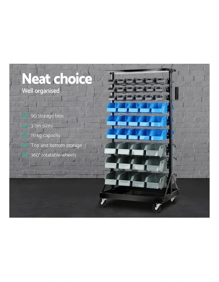 Giantz 90 Bins Storage Rack Warehouse Work Garage Tools Parts Shelving Wheels image 4