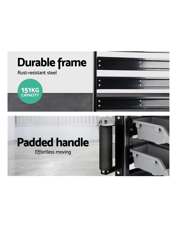 Giantz 90 Bins Storage Rack Warehouse Work Garage Tools Parts Shelving Wheels image 5
