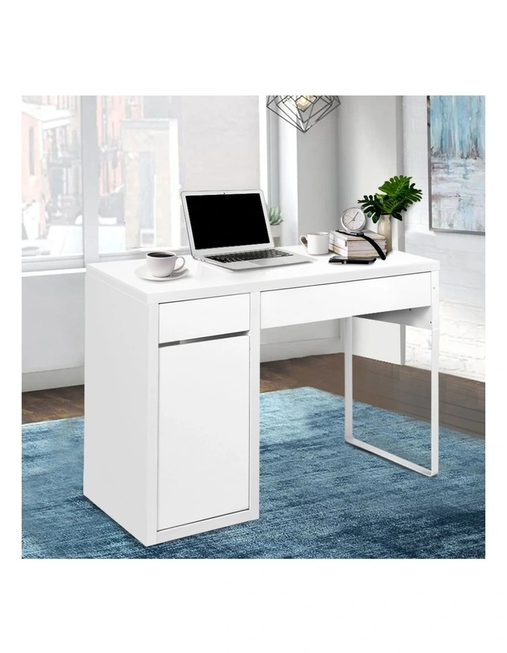 Metal Desk With Storage Cabinets in White image 3