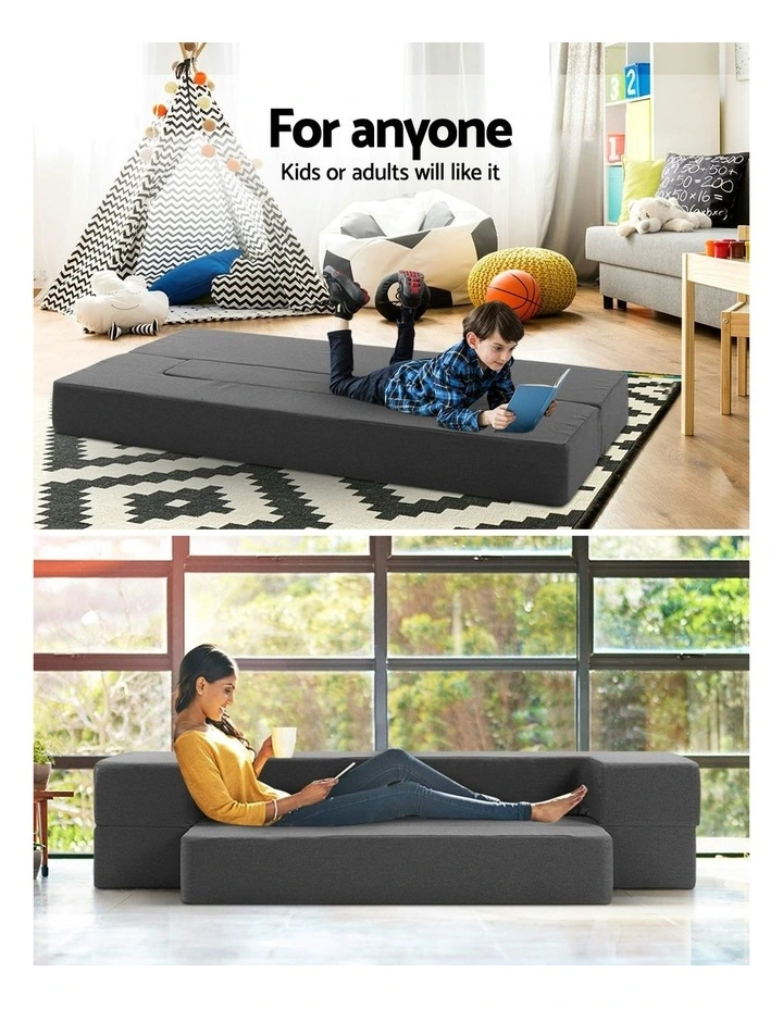 Portable Sofa Bed Folding Mattress Lounger Chair Ottoman Grey image 3