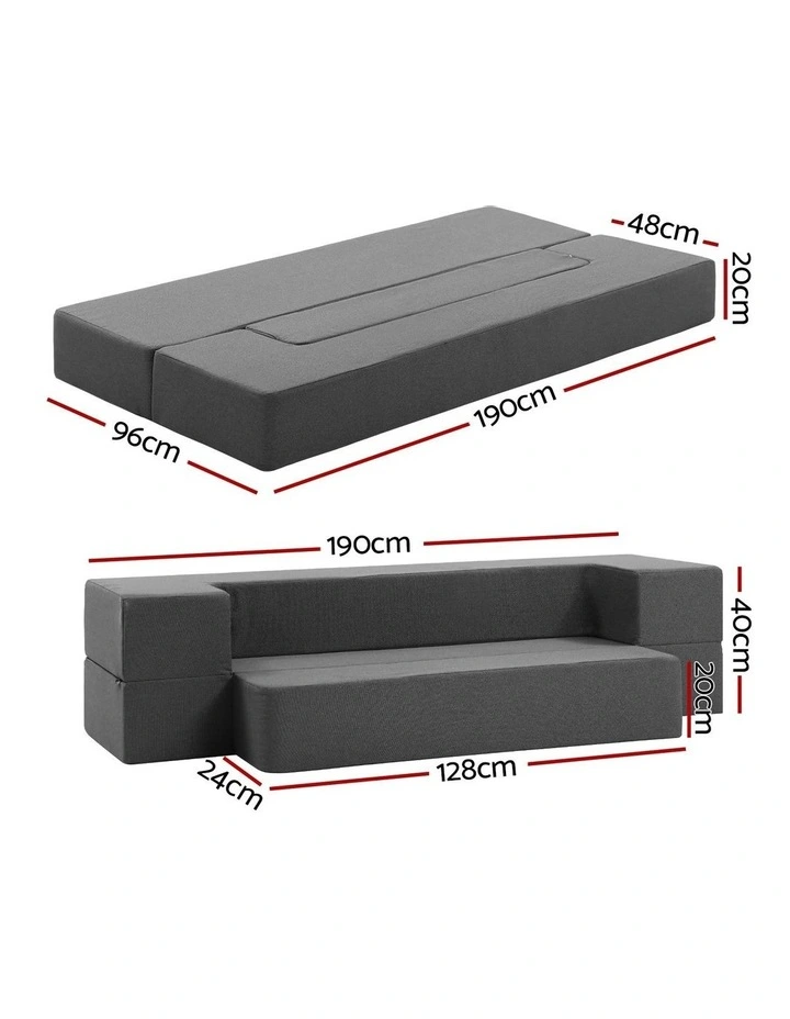 Portable Sofa Bed Folding Mattress Lounger Chair Ottoman Grey image 7