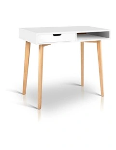 Wood Computer Desk with Drawers in White