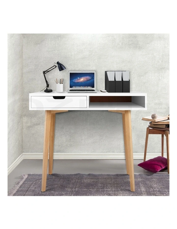 Wood Computer Desk with Drawers in White image 3