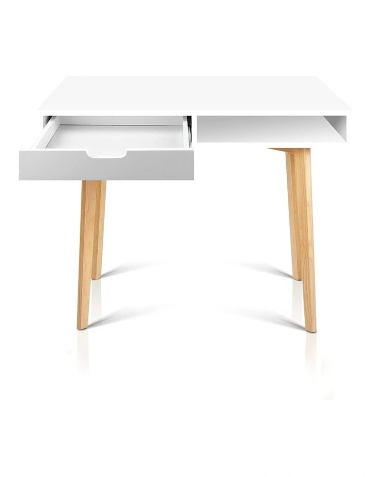 Wood Computer Desk with Drawers in White image 7