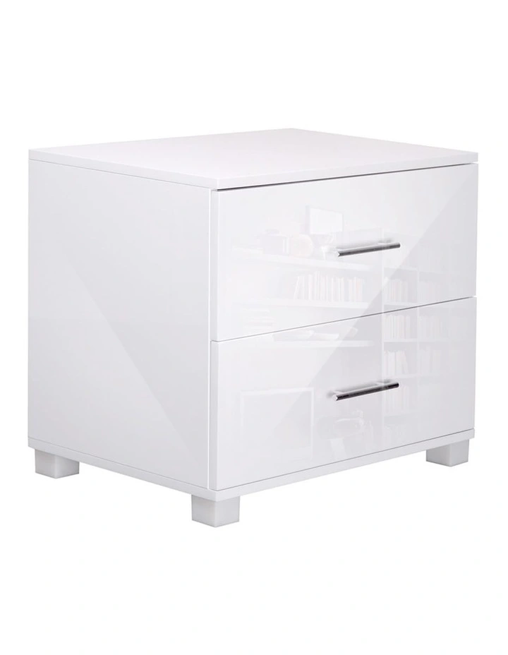Bedside Table 2 Drawers High Gloss in White image 1