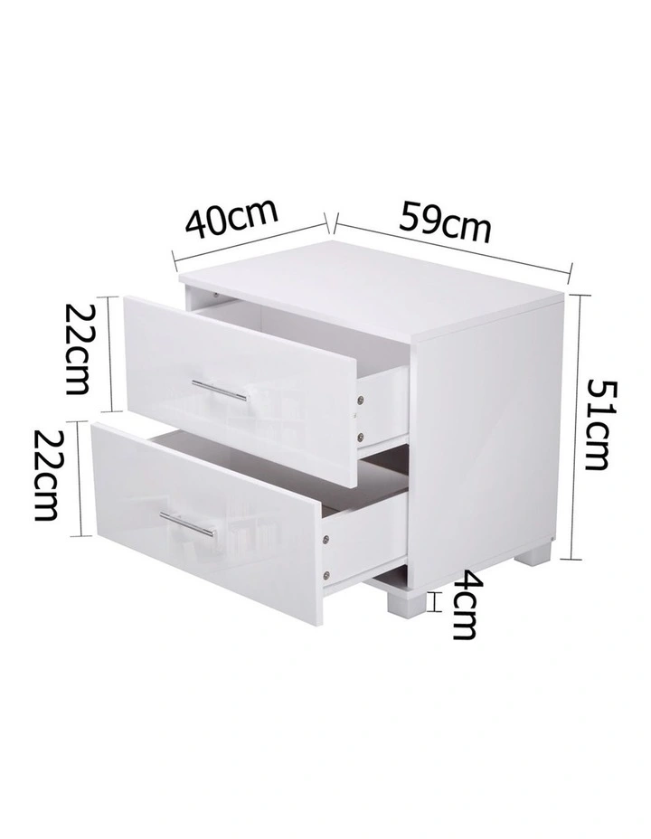 Bedside Table 2 Drawers High Gloss in White image 2