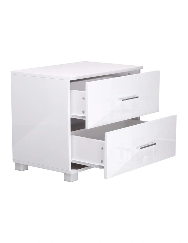 Bedside Table 2 Drawers High Gloss in White image 3