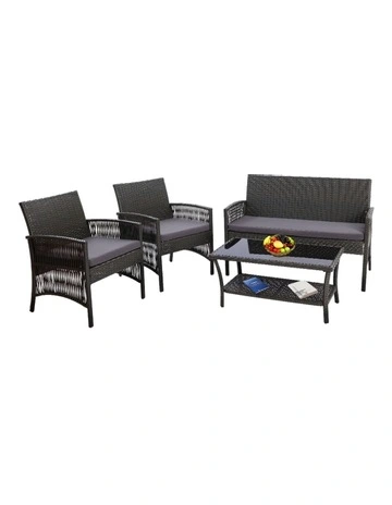 Outdoor Sofa Set Wicker Harp Chair Table Garden Furniture 4PCS in Grey