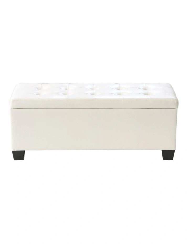 Large PU Leather Storage Ottoman in White image 2