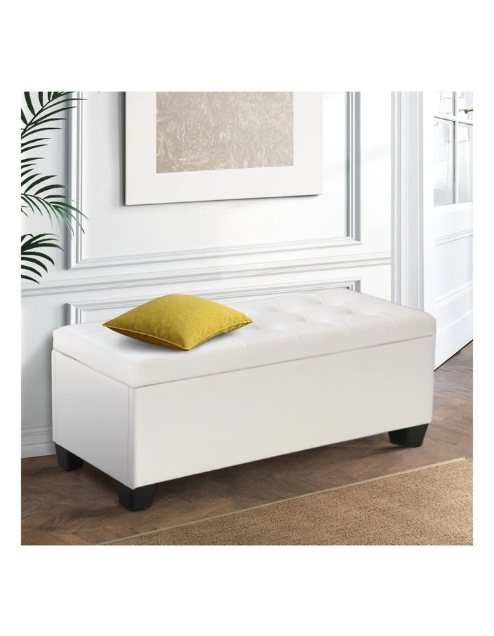 Large PU Leather Storage Ottoman in White image 3
