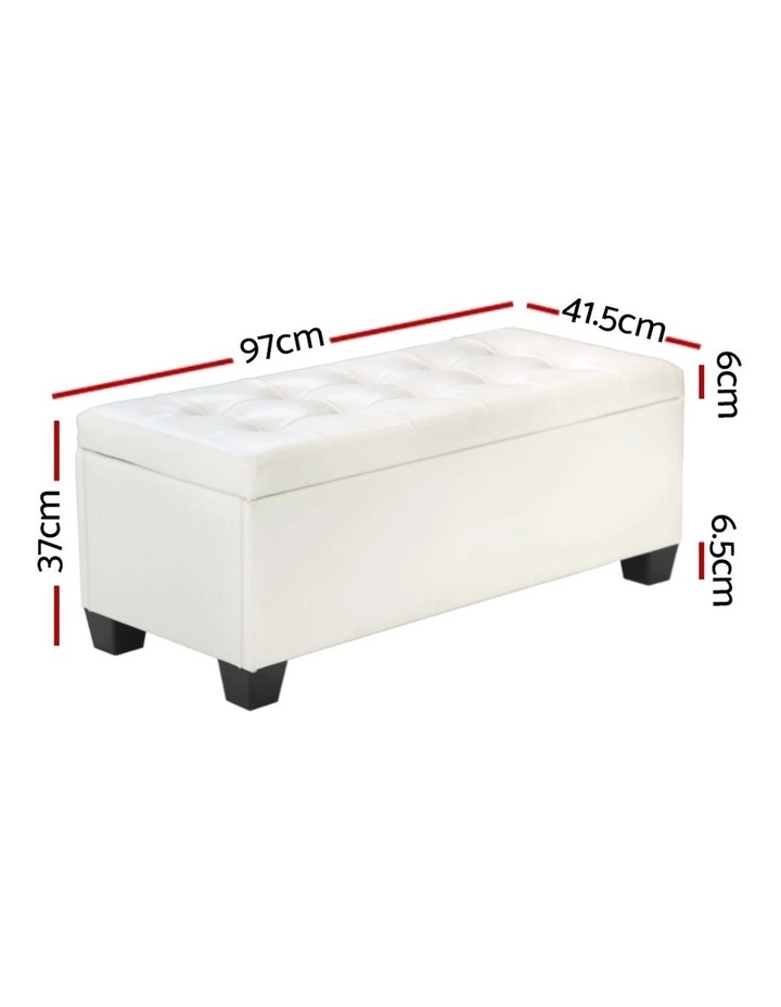 Large PU Leather Storage Ottoman in White image 4