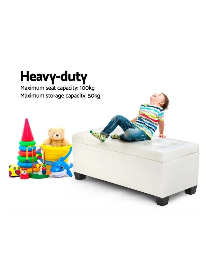 Large PU Leather Storage Ottoman in White image 5