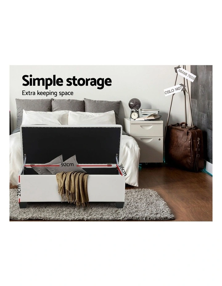 Large PU Leather Storage Ottoman in White image 6