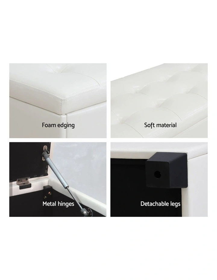 Large PU Leather Storage Ottoman in White image 7