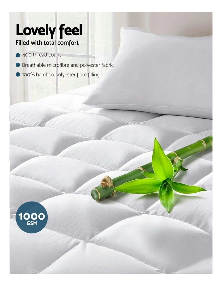 Double Size Bamboo Matress Topper in White image 2
