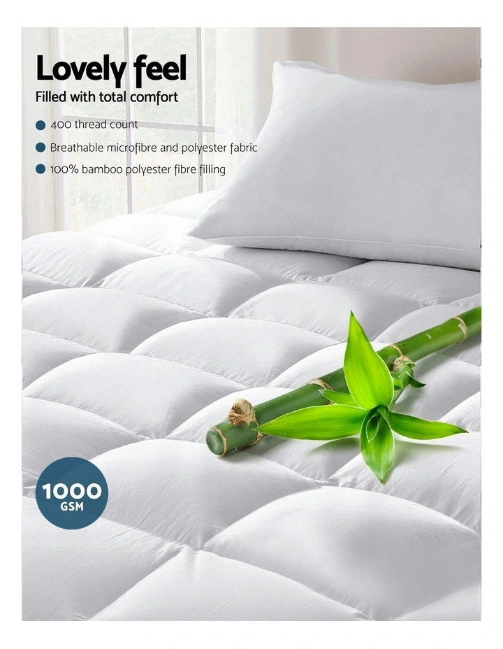 King Single Bamboo Blend Mattress Topper in White image 2