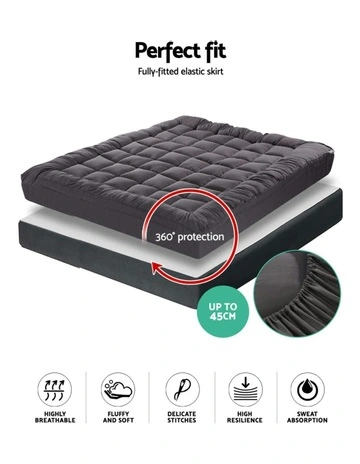 Double Bamboo Mattress Topper Protector in Charcoal