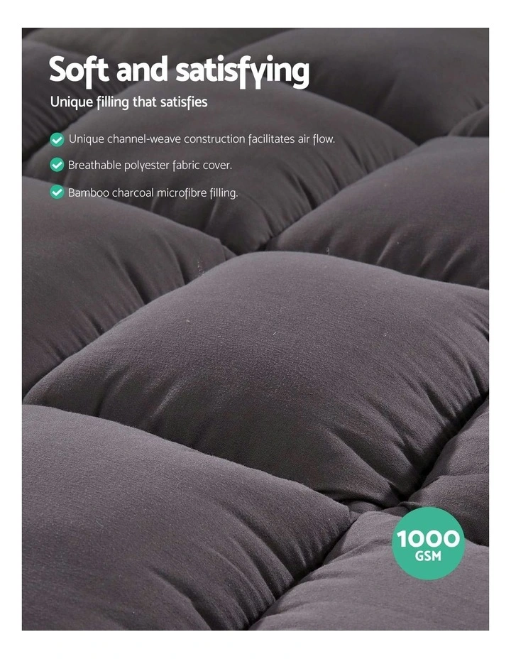 Double Bamboo Mattress Topper Protector in Charcoal image 3