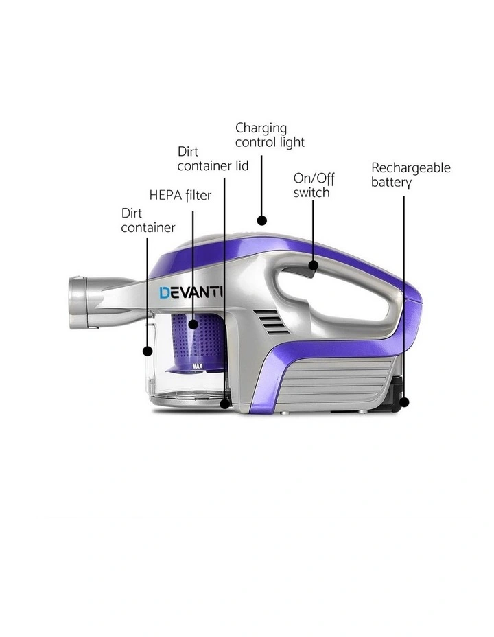 Devanti Handheld Cordless Roller Brush Vacuum Purple 150W image 5