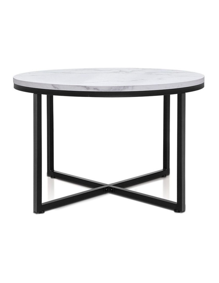 Coffee Table Marble Effect Side Tables Bedside Round Black Metal 70X70CM White