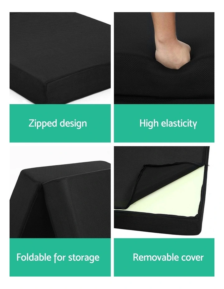 Folding Foam Mattress Portable Single Sofa Bed Mat Air Mesh Fabric Black image 3
