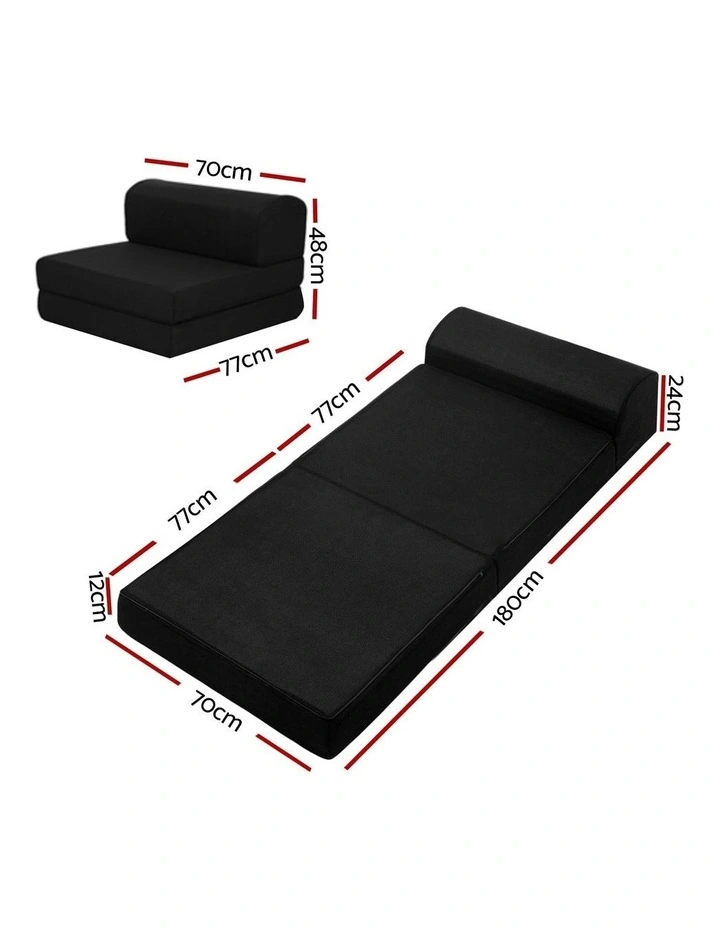 Folding Foam Mattress Portable Single Sofa Bed Mat Air Mesh Fabric Black image 7