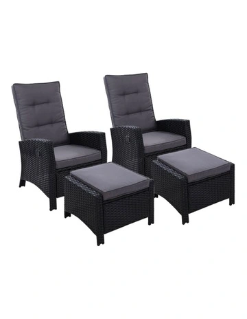 2PC Sun lounge Recliner Chair Wicker Outdoor Furniture Patio Garden