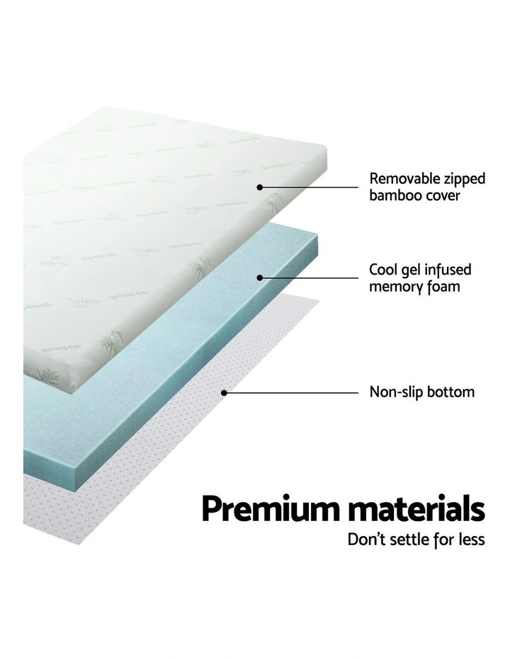 Giselle Memory Foam Mattress Topper Queen Bed Cool Gel Bamboo Cover 10CM image 2