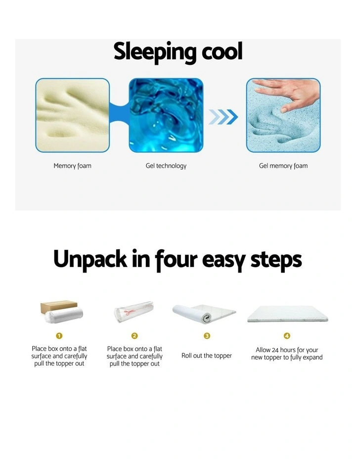Giselle Memory Foam Mattress Topper Queen Bed Cool Gel Bamboo Cover 10CM image 4