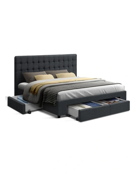Artiss King Size Fabric Bed Frame Headboard With Drawers Charcoal Myer Artiss King Size Fabric Bed Frame, King Size Bed Frame With Shelf Headboard