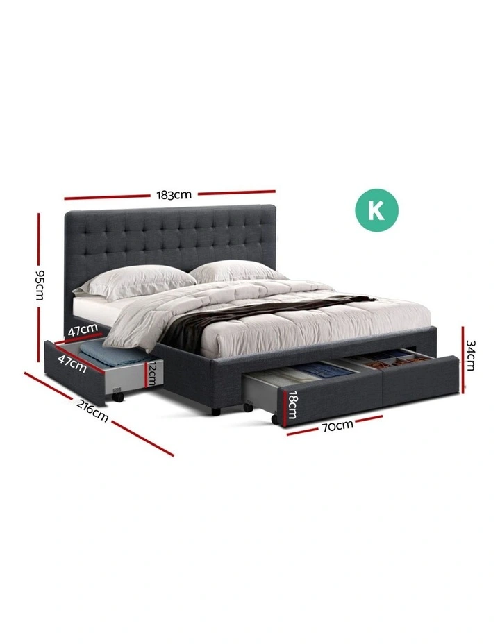 Artiss King Size Fabric Bed Frame Headboard With Drawers Charcoal Myer Artiss King Size Fabric Bed Frame, King Size Bed Frame And Headboard With Storage