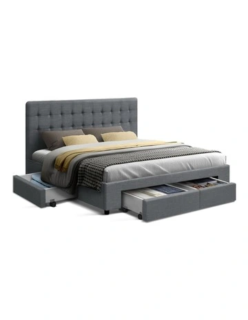 Queen Size Bed Frame Base With Storage Drawer Fabric