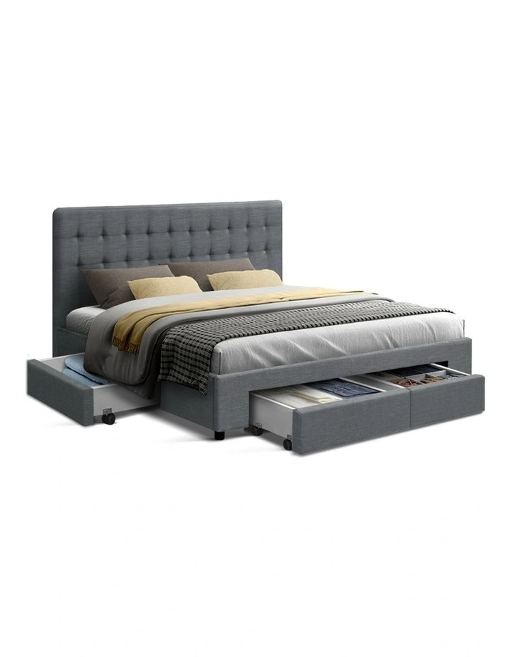 Queen Size Bed Frame Base With Storage Drawer Fabric image 1