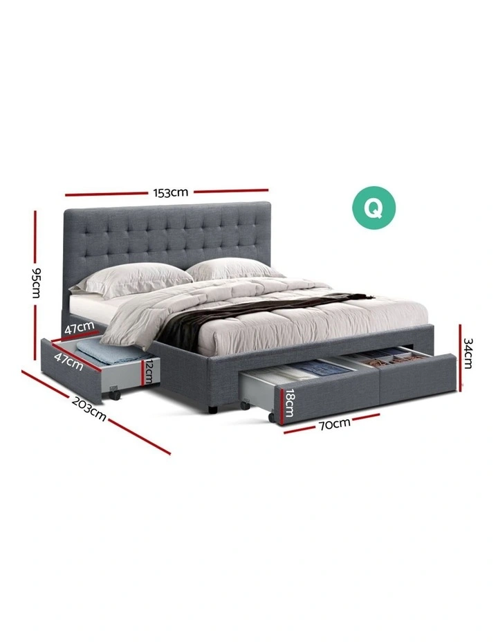 Queen Size Bed Frame Base With Storage Drawer Fabric image 2